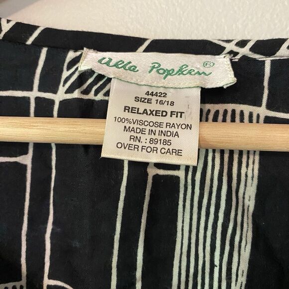 Ulla Popken 16/18 Geometric Print Black Popover Tunic Top Long Sleeve Artsy - Picture 2 of 8